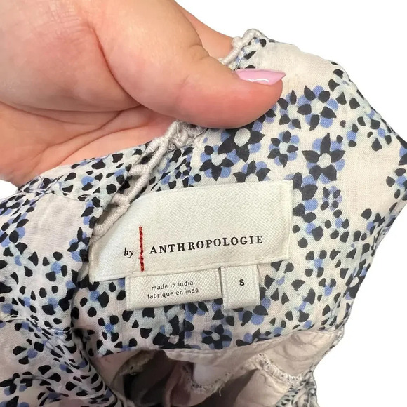 Anthropologie Tunic Mini‎ Dress Floral Print V-Neck Plunge Blue White Size Small - Picture 10 of 12